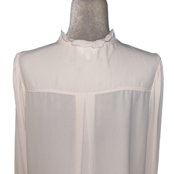 Crosby by Mollie Burch Blush Pink Semi Sheer Ruffle Neck Puff Sleeve Blouse - L - Picture 7 of 11